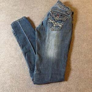 Angels Women’s Super low Jeans – Size 0, Medium Wash, Embellished Pockets 1584